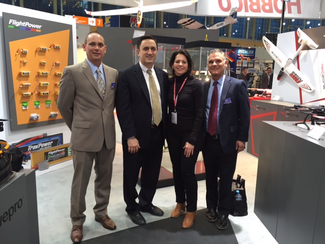 On the show floor (from left to right): Jeff Johns, president, Axial; Rick Piester, vice president, Hobbico; Yvonne DeFrancesco, executive vice President, Air Age Media; and Jim Brown, vice president of advertising and marketing, Hobbico.