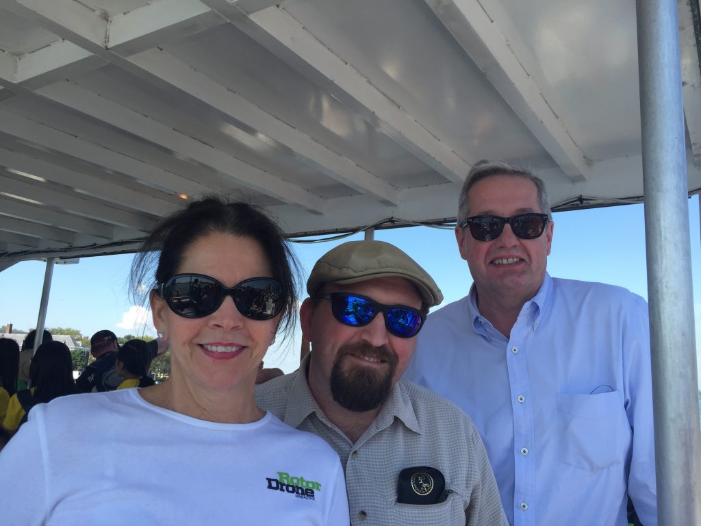 Air Age Media's Publisher, Yvonne DeFrancesco, Matt Boyd, Editor, and Joe O'Connell, Director, on the ferry to Governors Island. 