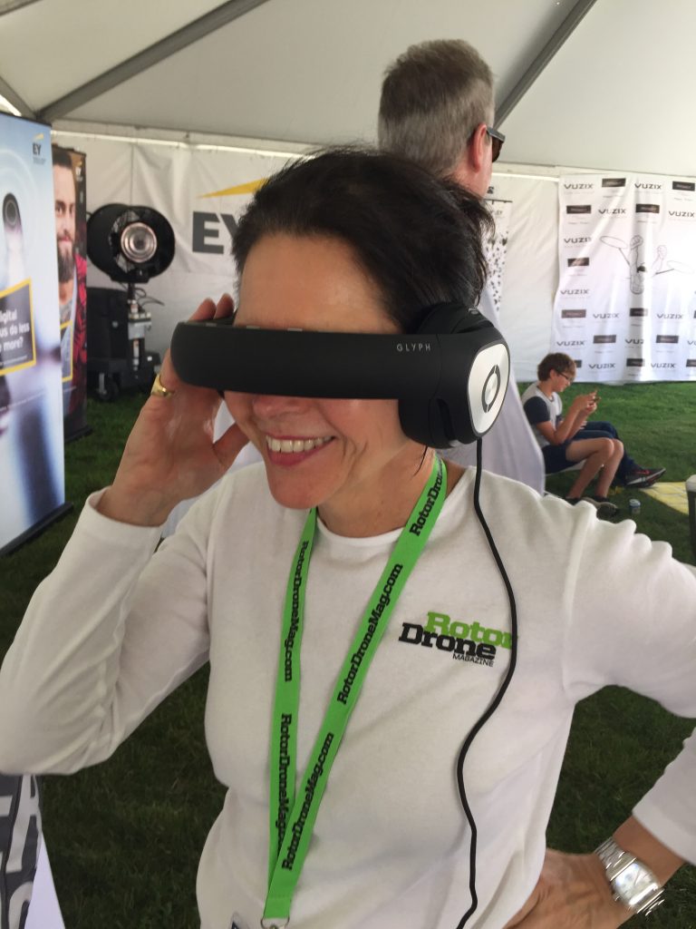 RotorDrone's Publisher, Yvonne, watches the onboard video feed from one of the competitors. 